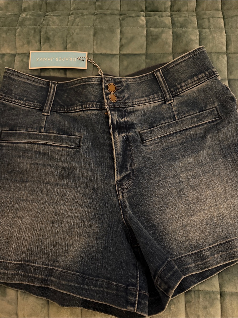 Draper James Dark Blue Denim Shorts with Twin Buttons
